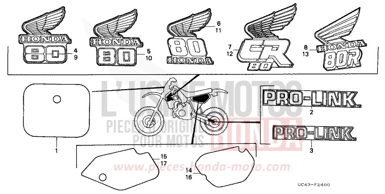 MARQUE/RAYURE de CR80R "Grandes Roues" FLASH RED (R119) de 1985